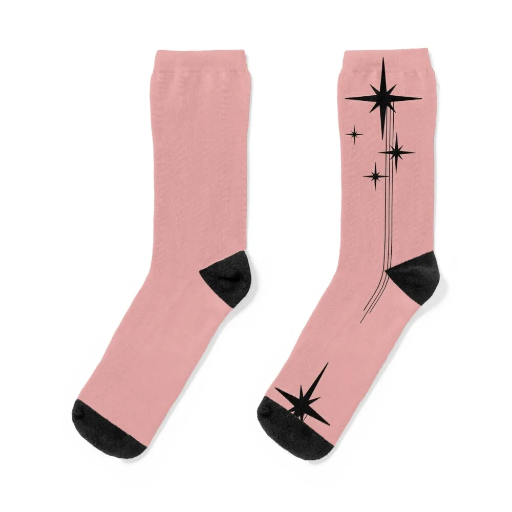 

1950s Atomic Age Retro Starbursts in 50s Pink and Black Socks winter gifts Men's anti slip football hiphop Women Socks Men's