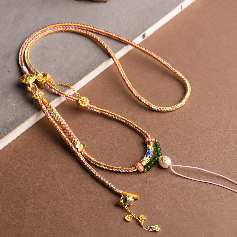 Tibetan Style Play Hand Woven Pendant Necklace Rope Ethnic Style Can Hang Hand-painted Tangkaffer Brand Zakiram Neck Hang Jewelr