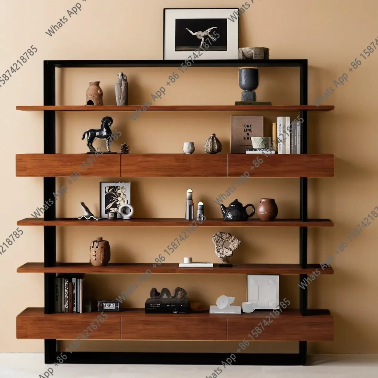 H- Medieval Italian simple solid wood office file cabinet bookshelf integrated wall floor shelf