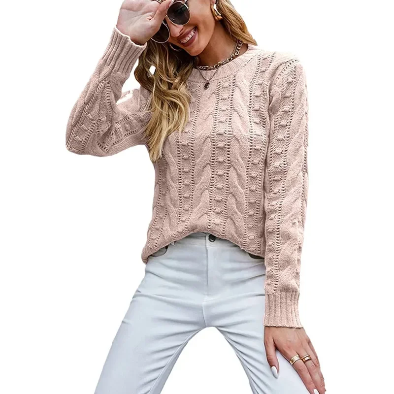 

Women Autumn and Winter Fashion New O-Neck Pullover Knit Sweater Solid Color Splicing Cozy Leisure Versatile Long Sleeves Tops