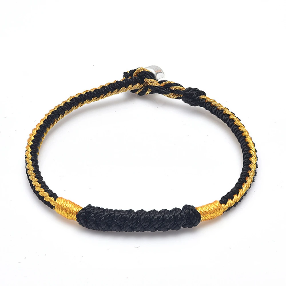 Handmade Tibetan Black String Bracelets for Men Unisex Traditional Black Cord Thread Woven Bracelets for Good Luck Jewelry