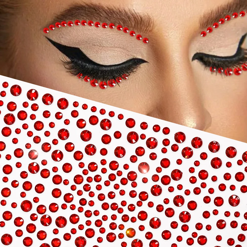 

1 лист, красные глаза, драгоценный камень для лица, алмазные самоклеящиеся тени для век, наклейки для лица, тела, глаз, татуировки, стразы, вечерние украшения для макияжа