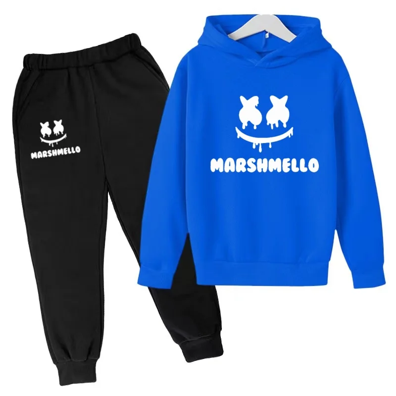 Kids Hoodie Boy Girl Toddler Pullover 3-12Yrs Doodle Expression Smile Face Print Clothes Casual Top+Trousers 2P Brand Sports Set