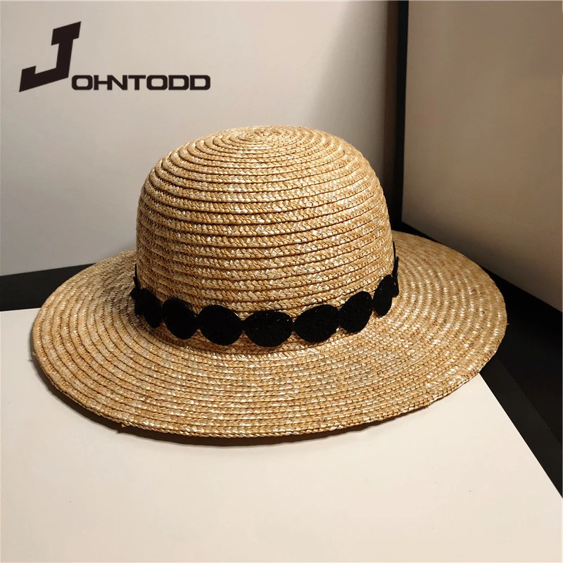 New men and women hand-woven seaweed flat straw hats for outdoor travel sunscreen beach sun hats beach hats ladies sun hats