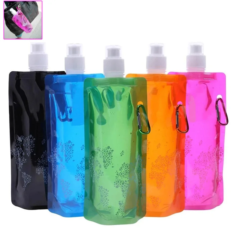 500ml Portable Folding Water Bag Plastic Outdoor Sports Water Bottle Drink Bag Camping Picnic Water Bag