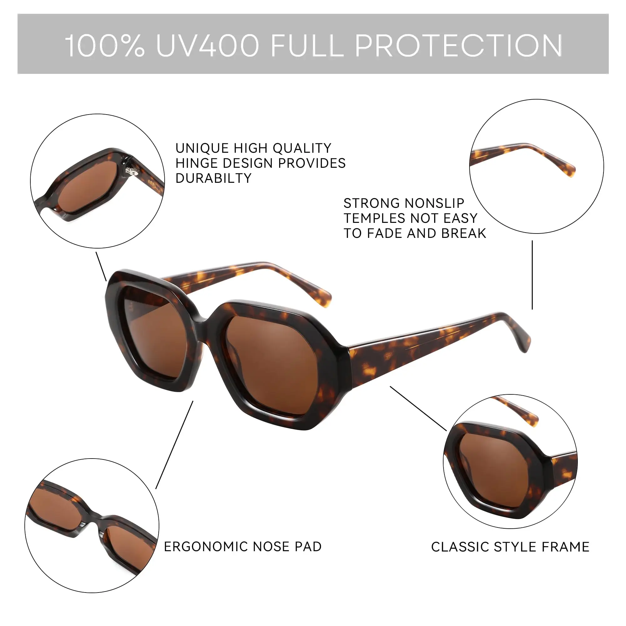 ZENOTTIC Trendy Polarized Sunglasses for Women: Designer Hexagon Sun Glasses for Ladies - Retro shades with UV400 Protection