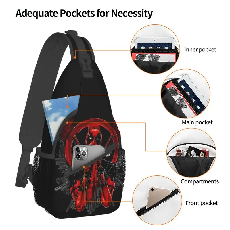 Customized Deadpool Sling Bags Men Cool Shoulder Crossbody Chest Backpack Cycling Camping Daypack