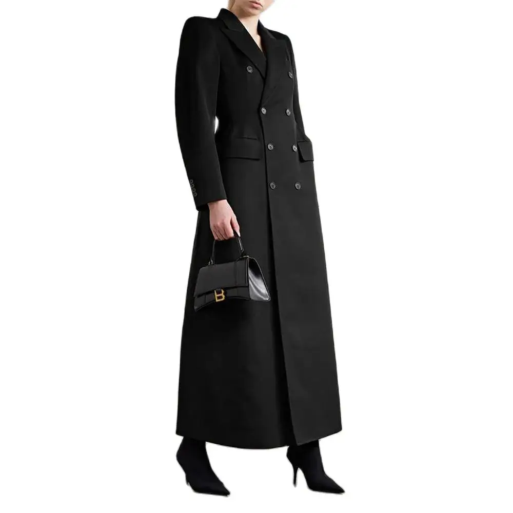 Luxury Black Double Breasted Women Long Jacket One Piece Female Daily Coat Formal Ankle Length Blazer Arabic Robe