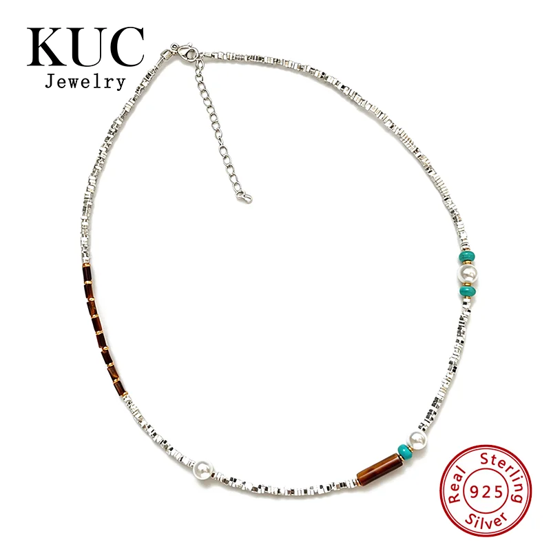 collier-de-perles-exquis-et-uniques-en-argent-sterling-925-agate-œil-de-tigre-naturelle-turquoise-et-perles-d'argent