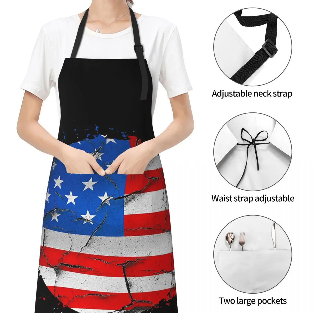 الولايات المتحدة الأمريكية أمريكا العلم الأمريكي المئزر الشيف الطبخ الخبز Tablier مريلة مقاومة للماء تنظيف المطبخ بينافور للنساء الرجال البستنة #4