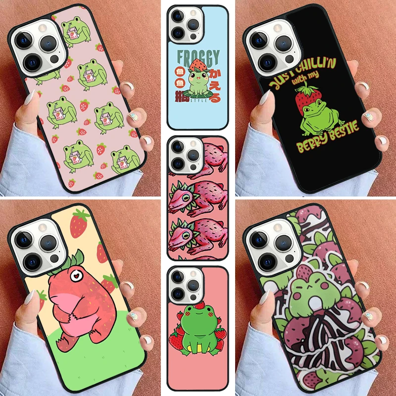 Cottagecore Fruit Aardbei Kikker Telefoon Hoesje Voor Iphone 16 15 14 Pro Max 11 13 12 Mini Max Se 2020 6S 7 8 Plus Cover Capa