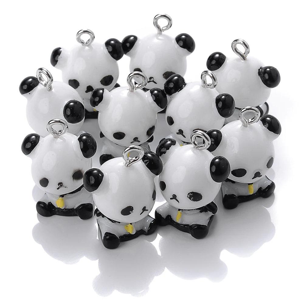 5 Stuks Zwart Wit Schattige Panda Hars Bedels Diy Bevindingen Kawaii Telefoon Sleutelhanger Armbanden Oorbel Hanger Bedels Voor Sieraden Maken