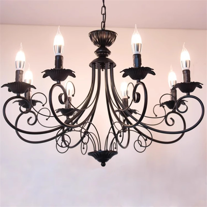 Imagem -02 - Lustres de Ferro Forjado Europeus Clássicos Luz de Vela Vintage Lâmpada Suspensa de Metal para Sala de Estar Quarto Cozinha Preto Bege E14