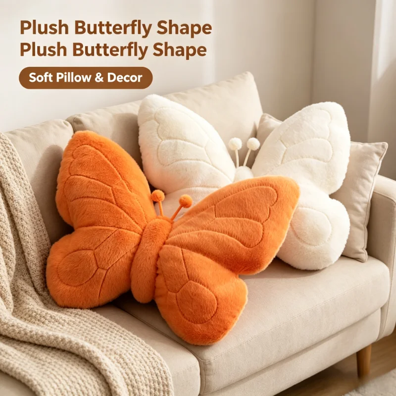 Simple Butterfly Decor Cushion, Fluffy Plush Pillow, Soft Lumbar Support For Bed And Window Seat