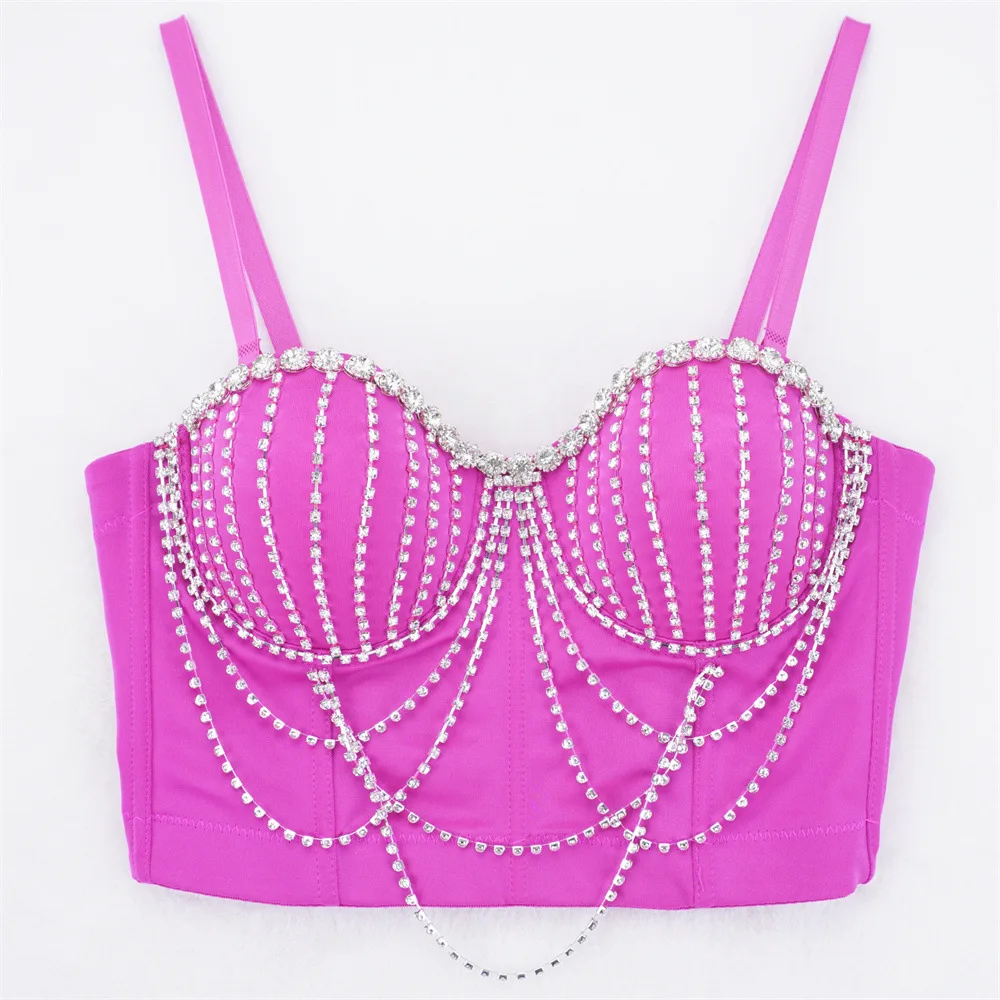 

Fashion Nightclub Sexy European and American Wear Punk Navel Thin Mould Cup Knitted Underwear Fishbone Bra