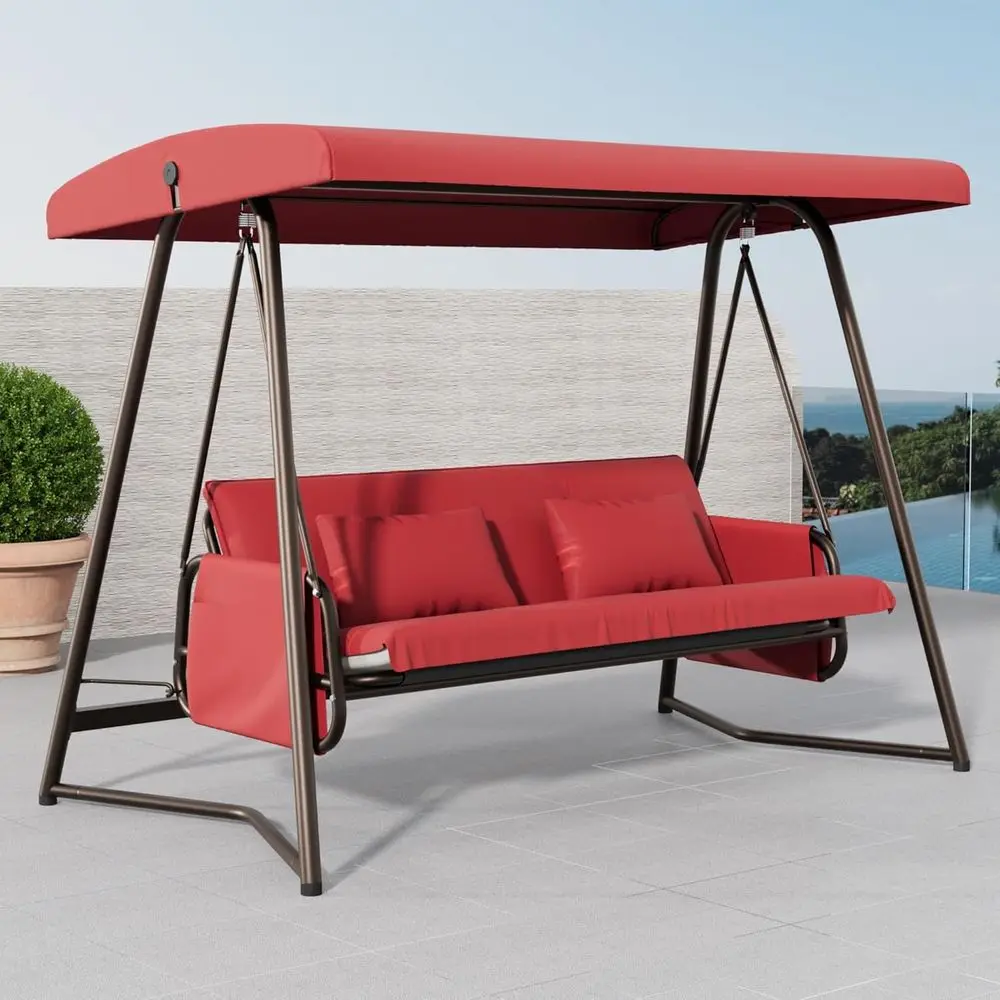 

Convertible 2-in-1 Patio Swing with Cushion, Adjustable Backrest, for Garden, Deck (Red)
