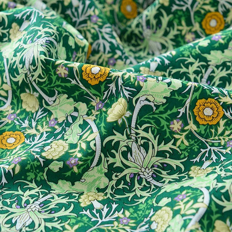 William Morris Fabric Thin Cotton Poplin Classic Pattern for Sewing Dresses Clothes by Half Meter