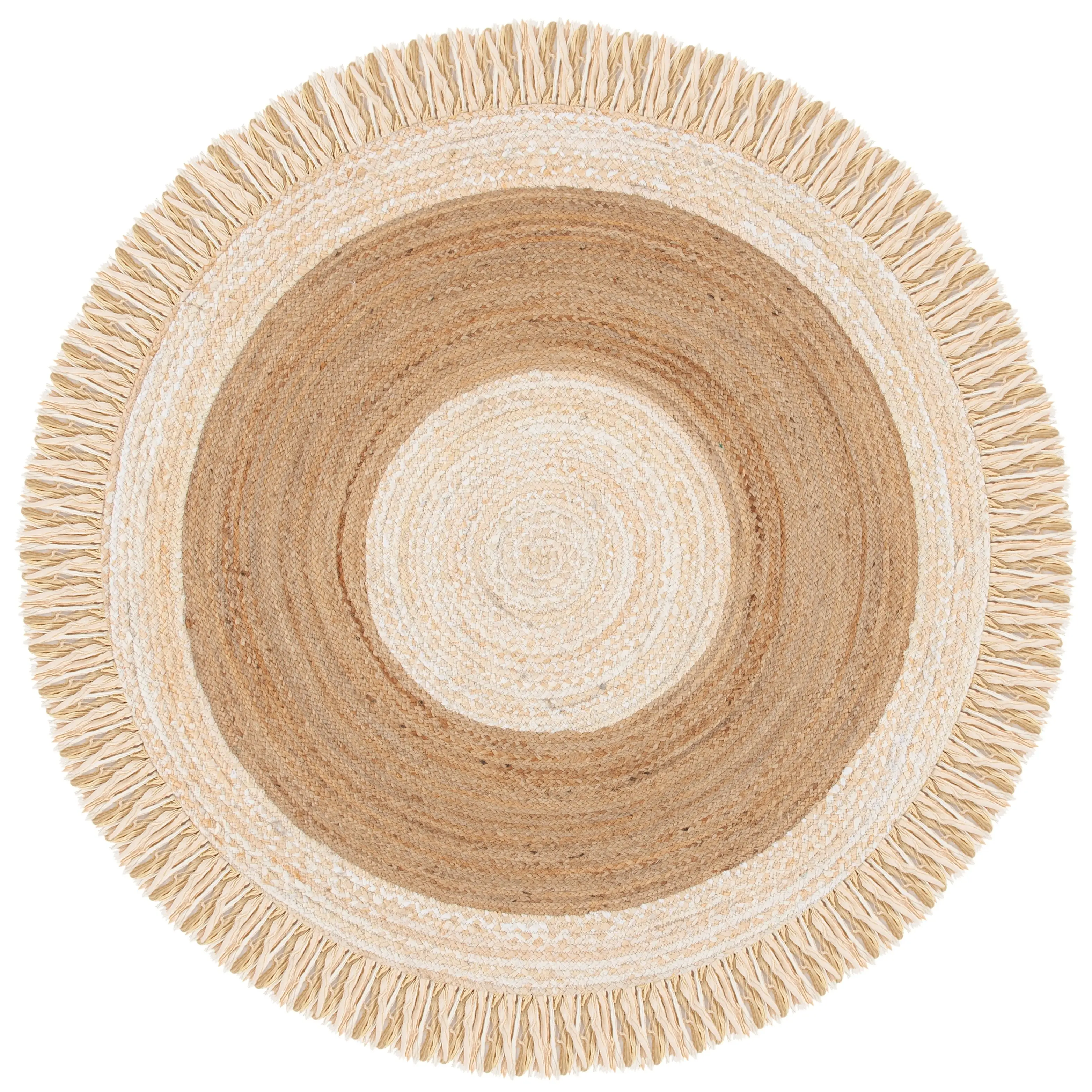 Round Decorative Rug with Fringed Concentric Print 80x80cm for Bedroom Living Room Dorm