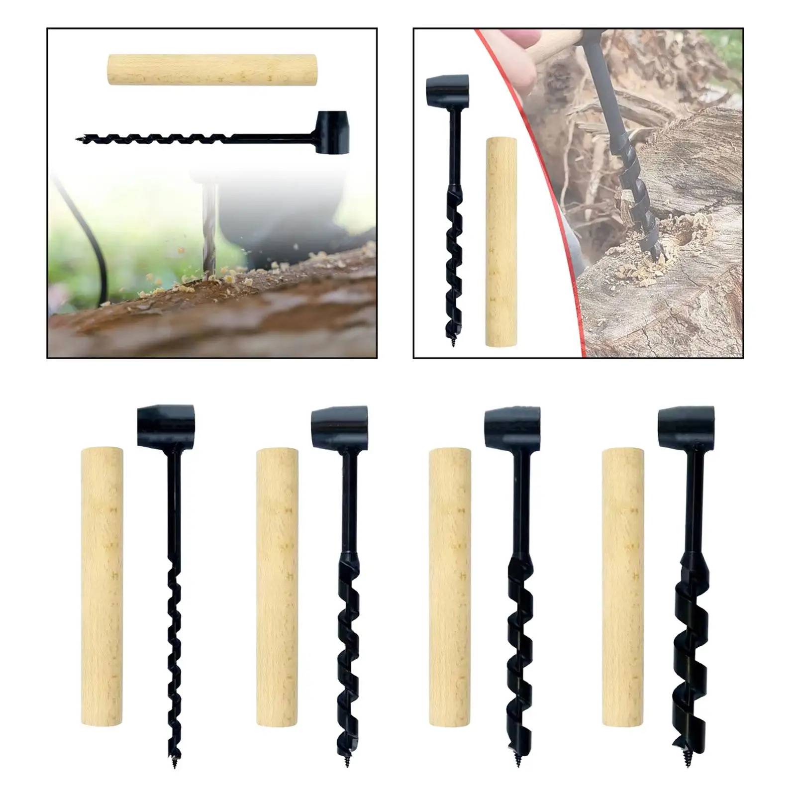 

Auger Drill with Wooden Handle Compact Multipurpose Survival Tool, Hand Hole Bit for Backpacking, Emergency Outdoor Camping