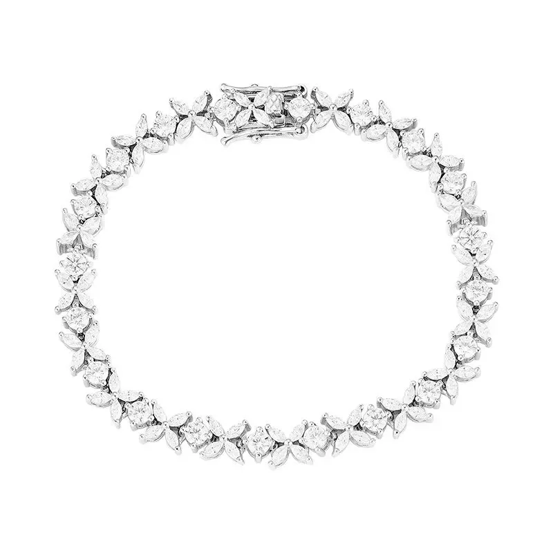 Kryos Jewelry Luxury Solid Platinum PT950 Full Diamond Moissanite Diamond Lucky Grass Bracelet Ins Niche Design Flower Bracelet