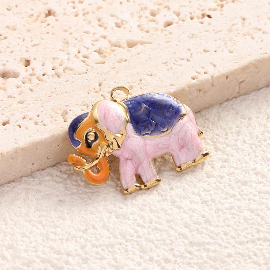 5Pcs/Lot Drip Oil Stainless Steel Charms Animal Creative Butterfly Flamingo Elephant Lizard DIY Pendant For Jewelry Bracelet
