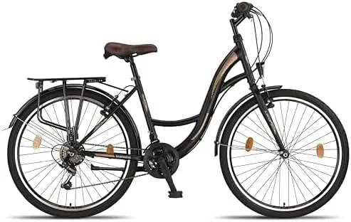 promotion City Bike 26 Inch - Bicycle for Girls, Boys, Men and Women - 21 Speed - Holland Bike - Stella Bike,black