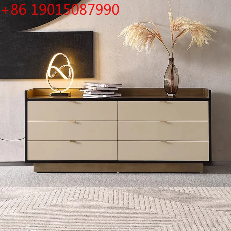 

Italian minimalist solid wood six-chest cabinet modern minimalist living room light luxury bedroom storage cabinet
