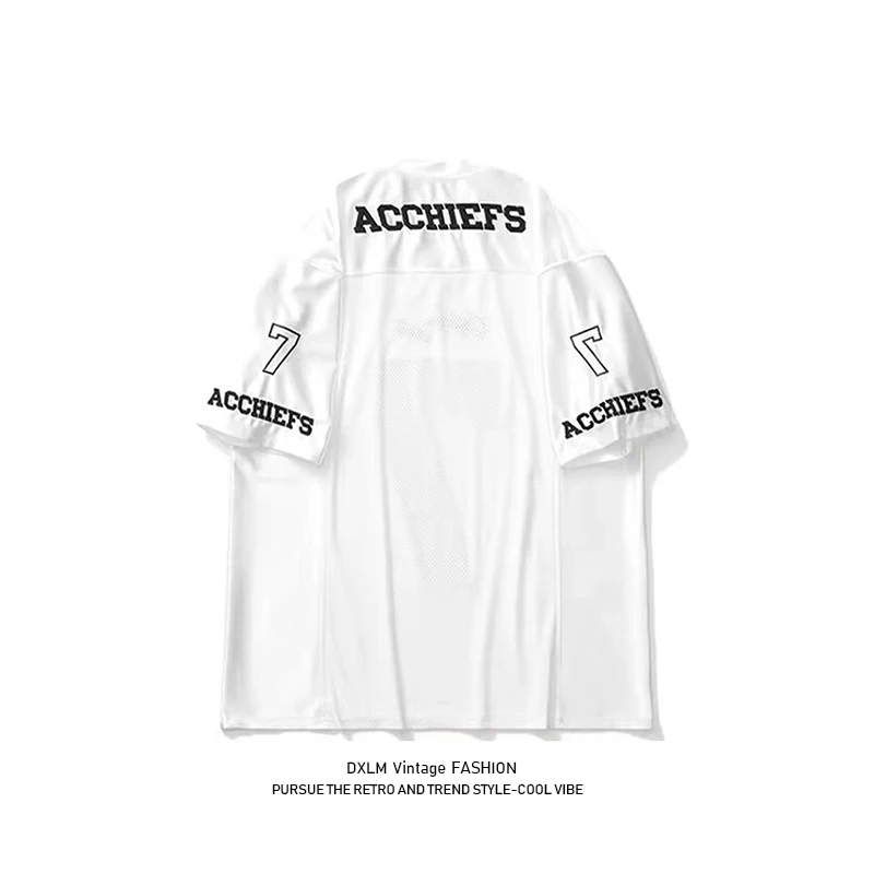 DXLM Vintage Short Sleeve Embroidered T-Shirt Women's Loose Quick Dry Mesh Breathable V-Neck Sporty Top Fashionable Versatile