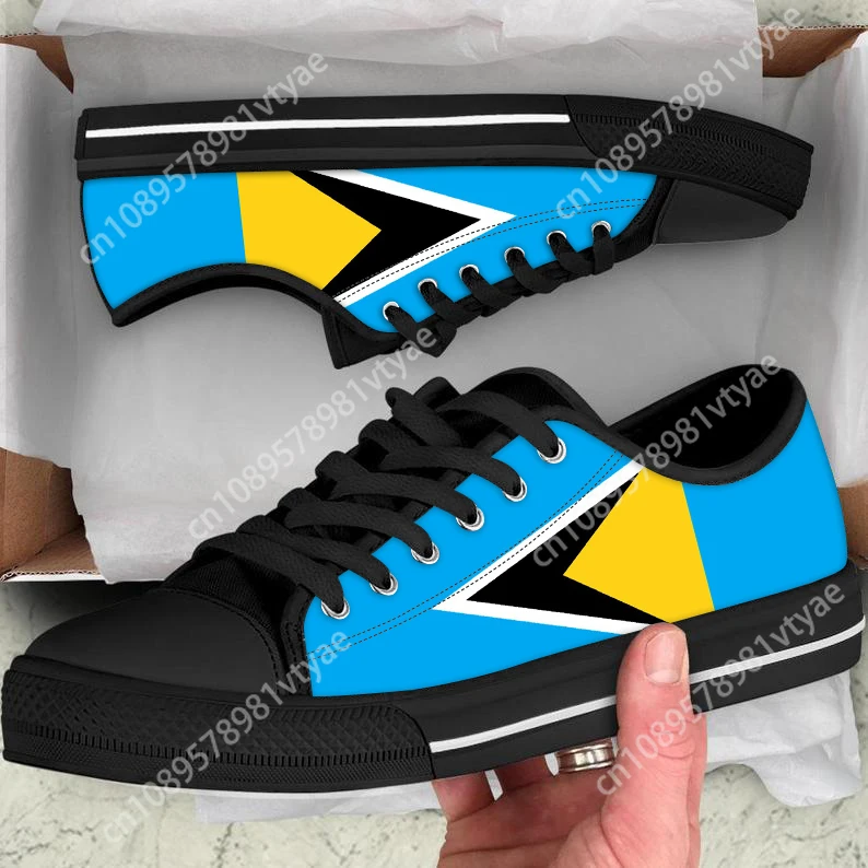 Doginthehole New Fashion Women Flats Canvas Shoes Saint Lucia Flag Print Breathable Lace Up Lady Casual Walking Sneaker Zapatos