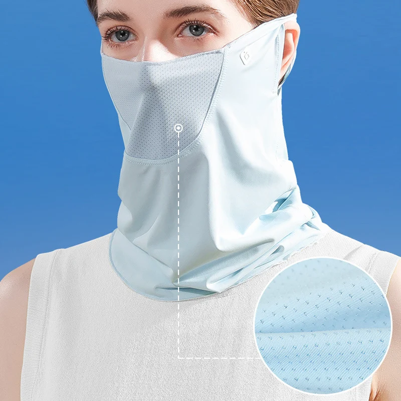 Máscara de protección solar de seda de hielo para mujer, bufanda de cubierta facial de secado rápido Anti-UV, protección transpirable para el