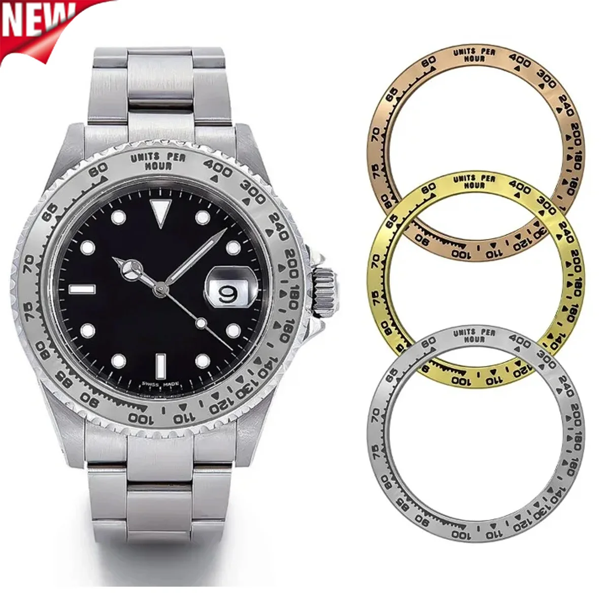 38,5*30,5mm Edelstahl Gold Silber Rose Gold Diagonal Lünette Fit Für Rolex Daytona männer Mechanische spiele Zubehör