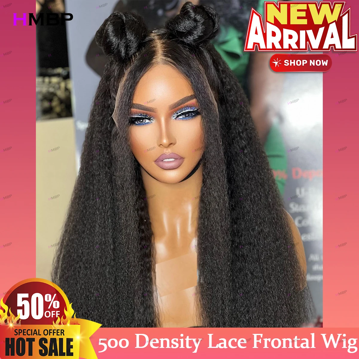 500 Density Kinky Straight Pre Plucked Wigs 360 HD Lace Front Wigs Human Hair HD Transparent Lace Glueless Wigs Brazilian Hair