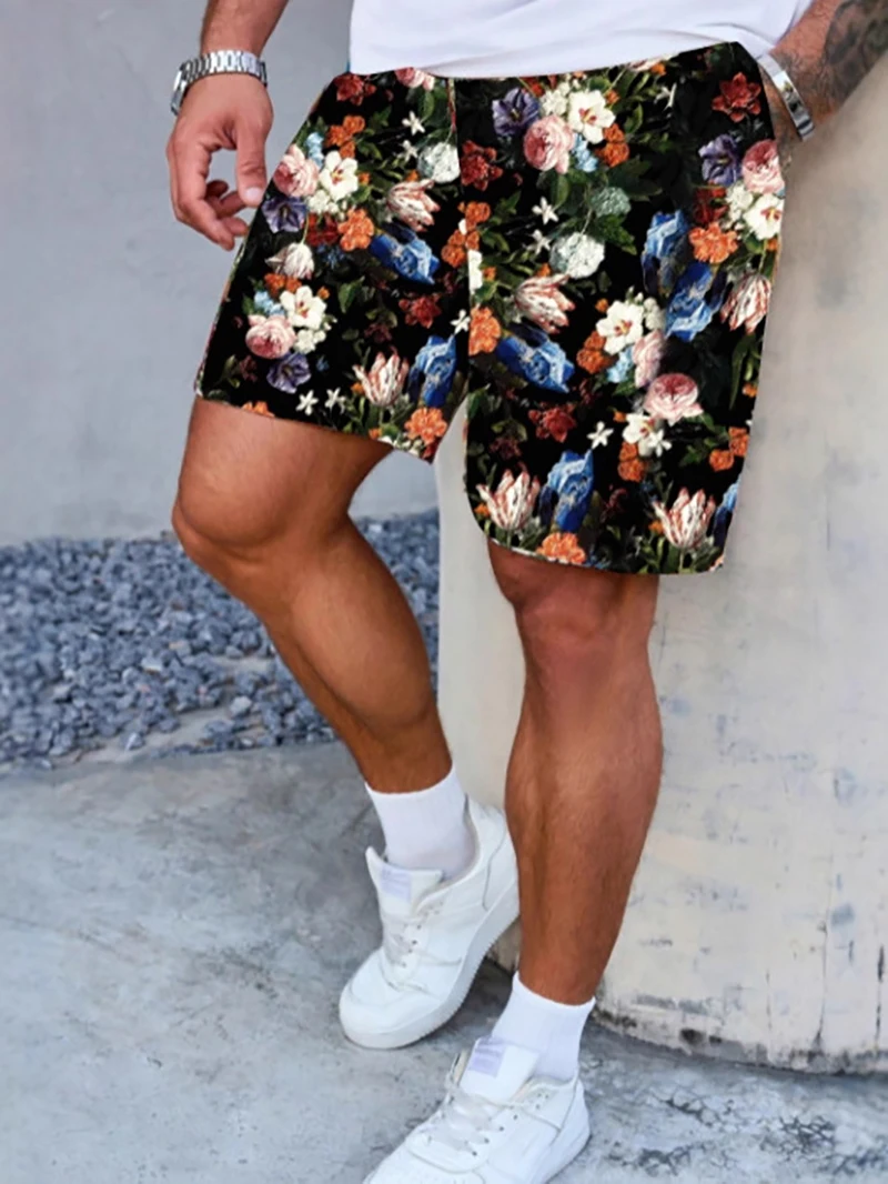

Шорты с цветочным принтом, мужские летние модные свободные повседневные брюки в праздничном стиле