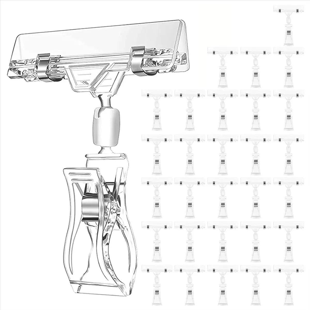 A75K 30 Pcs Label Holders Sign Clip, Plastic Clear Rotatable Sign Clips, Merchandise Sign Display Clip, Price Tag Clamp