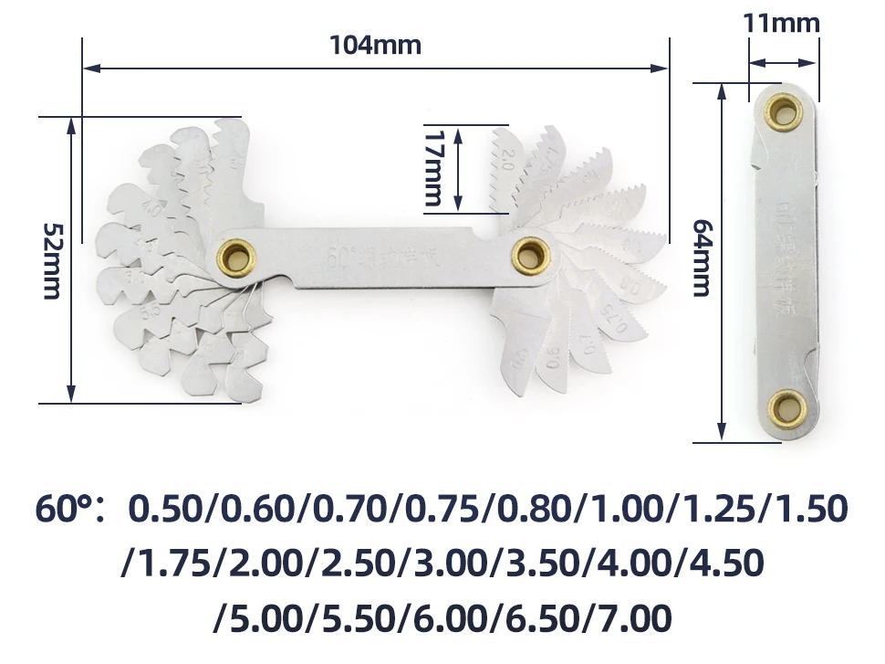 55/60 Degree Thread Plug Gauge Metric Imperial Gear Tooth Screw Pitch Gauges Carbon Steel Measuring Tool Tap Thread Measurement