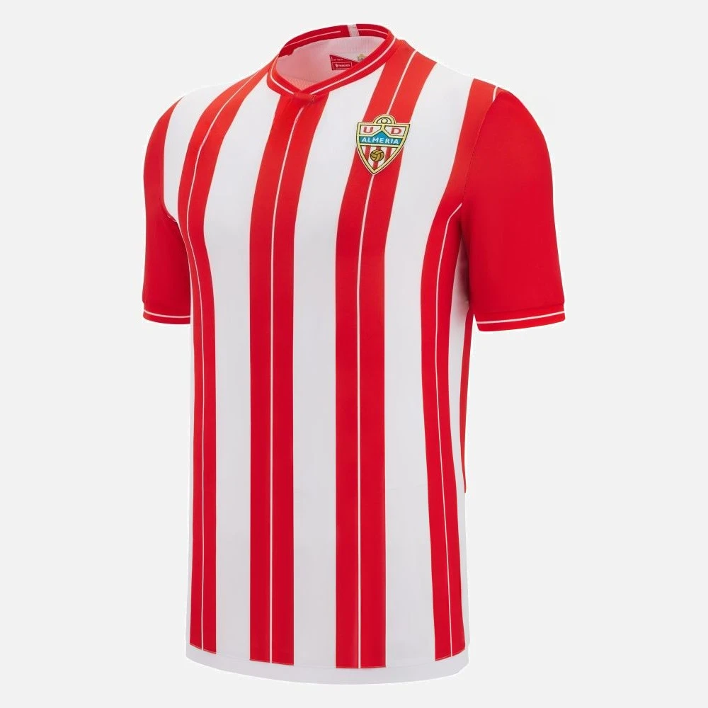 

U.D. Almería Home Soccer Jersey - Red & White Striped Club Badge Official Football Shirt for Fans & Supporters