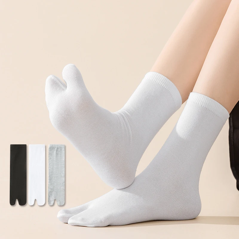 3/5 Pairs of Unisex Split Toe Two Toe Socks with Solid Color, Breathable, Versatile, Simple Flip Flops, Two Finger Socks