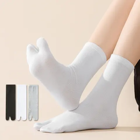 3/5 Pairs of Unisex Split Toe Two Toe Socks with Solid Color, Breathable, Versatile, Simple Flip Flops, Two Finger Socks