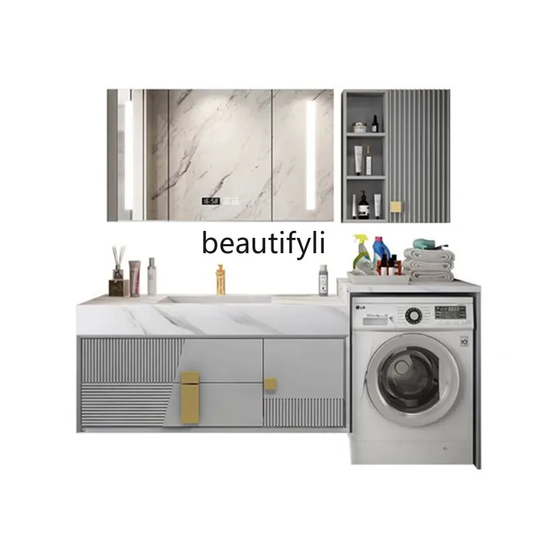 Light Luxury and Simplicity Washing Machine Stone Plate Whole Washbin Bathroom Cabinet Combination Smart Bathroom