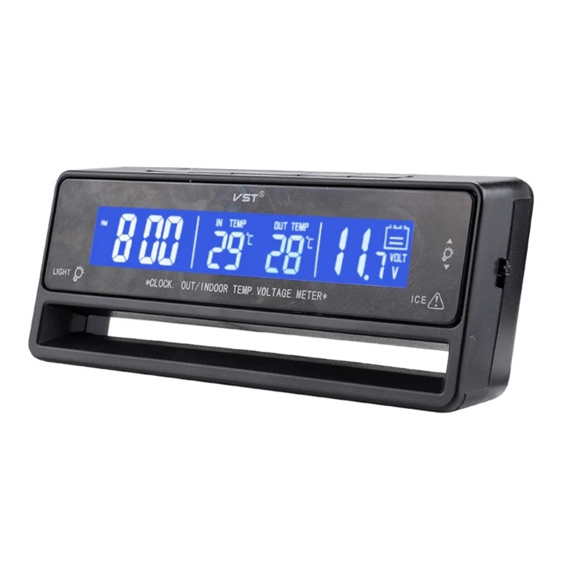 Indoor Outdoor Car Voltmeter Thermometer Backlight Alarm Clock Ornament for Outdoor Traveling Camping Portable Tool