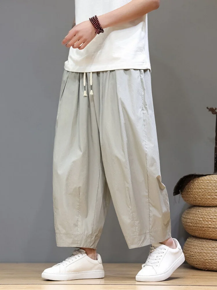 

Men's Summer Thin Straight Leg Harlan Pants Nine Points Loose Fit Casual Lantern Pants Breathable Comfortable Faionable