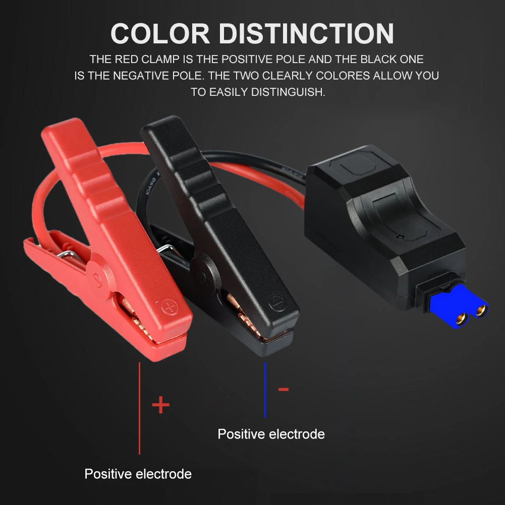 12V Car Jump Starter Smart Clip Cable EC5 Plug Connector Car Emergency Start Power Cable Anti Reverse Alligator Clip for 1.5-6L