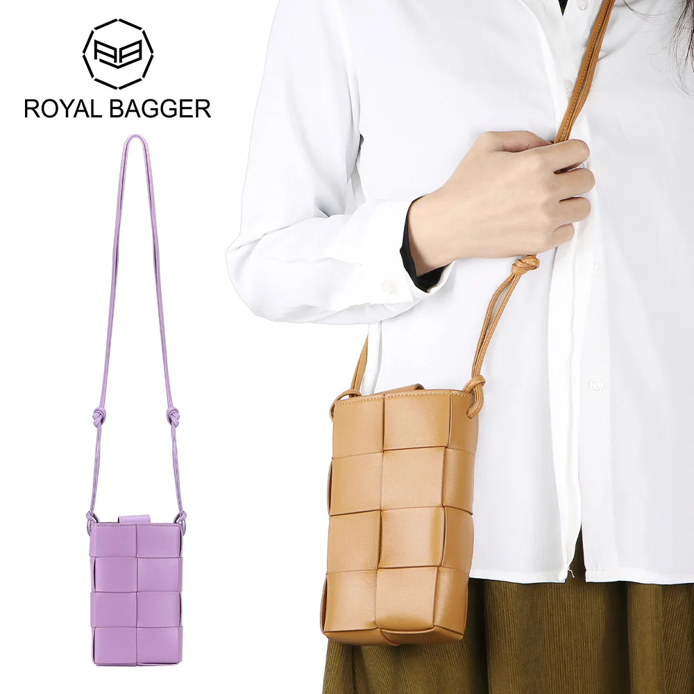 

Royal Bagger Women's Sheepskin Woven Crossbody Bags, Genuine Leather Mobile Phone Bag, Fashion Shoulder Coin Purse 1593