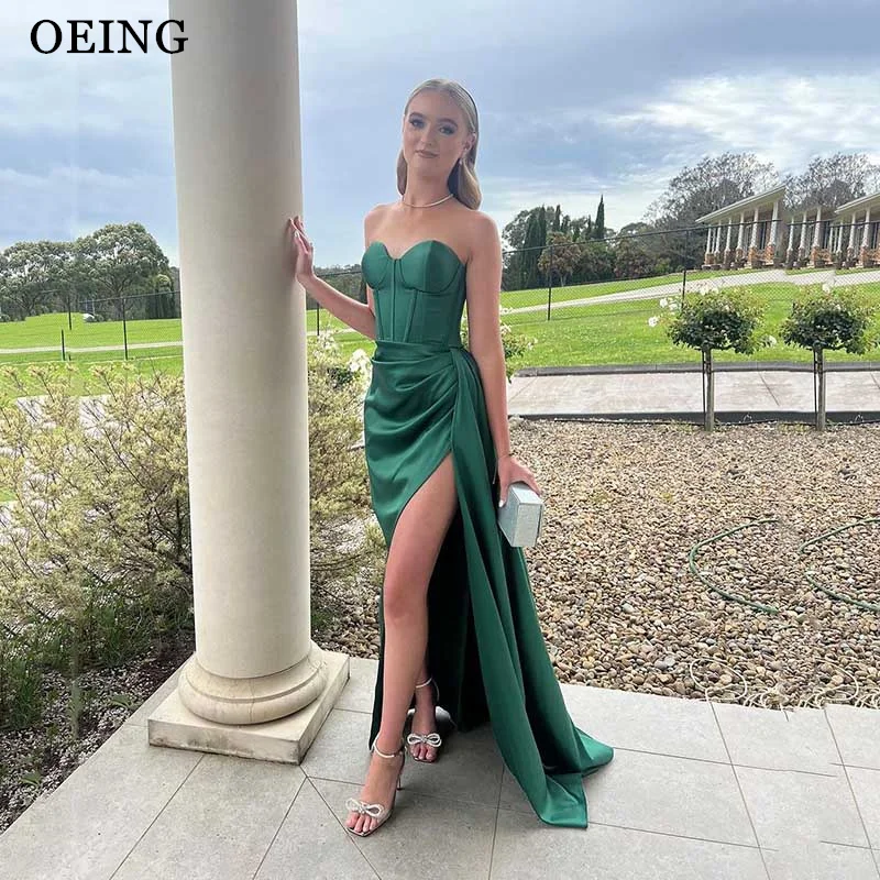 

OEING Green Prom Dress Elegant Sweetheart Strapless Side Split Pleated Evening Dresses Special Occasion Gown Vestidos De Noche