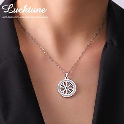 Lucktune Nordic Vintage Compass Helm of Awe Necklace Stainless Steel Aegishjalmur Amulet Zircon Pendant Necklace Women Jewelry