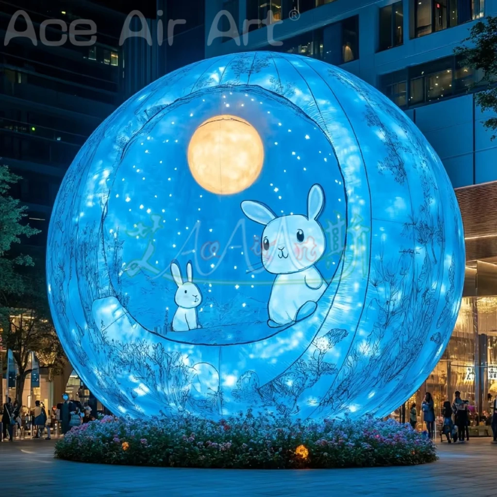 

Blow Up Giant 8m Dia Inflatable Moon With Built in LED Lights Inflatable Planet Balloon with Air Blower For Festival Decoration