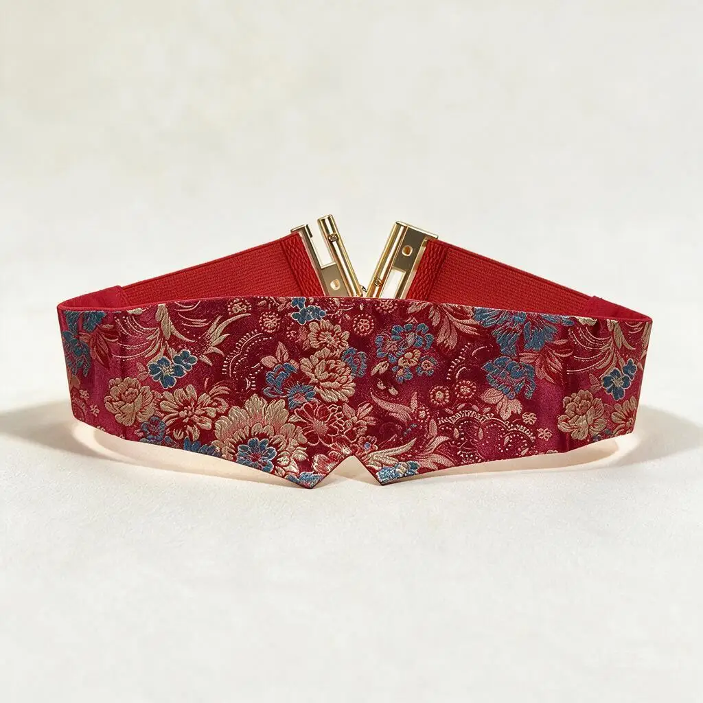 Chinese Vintage Wide Elastic Obi Belt Brocade Ruyi Peony Cloud Patterns For Women Hanfu Daily Wear Multiple Styles 2026 New Fall