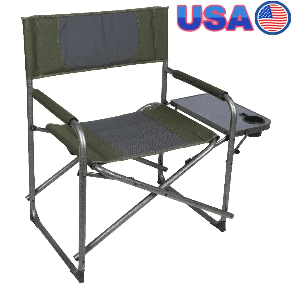 كرسي مدير كبير الحجم قابل للطي مع طاولة جانبية للاستخدام الخارجي وإطار فولاذي متين من البوليستر سهل النقل بسعة 600 رطل #1