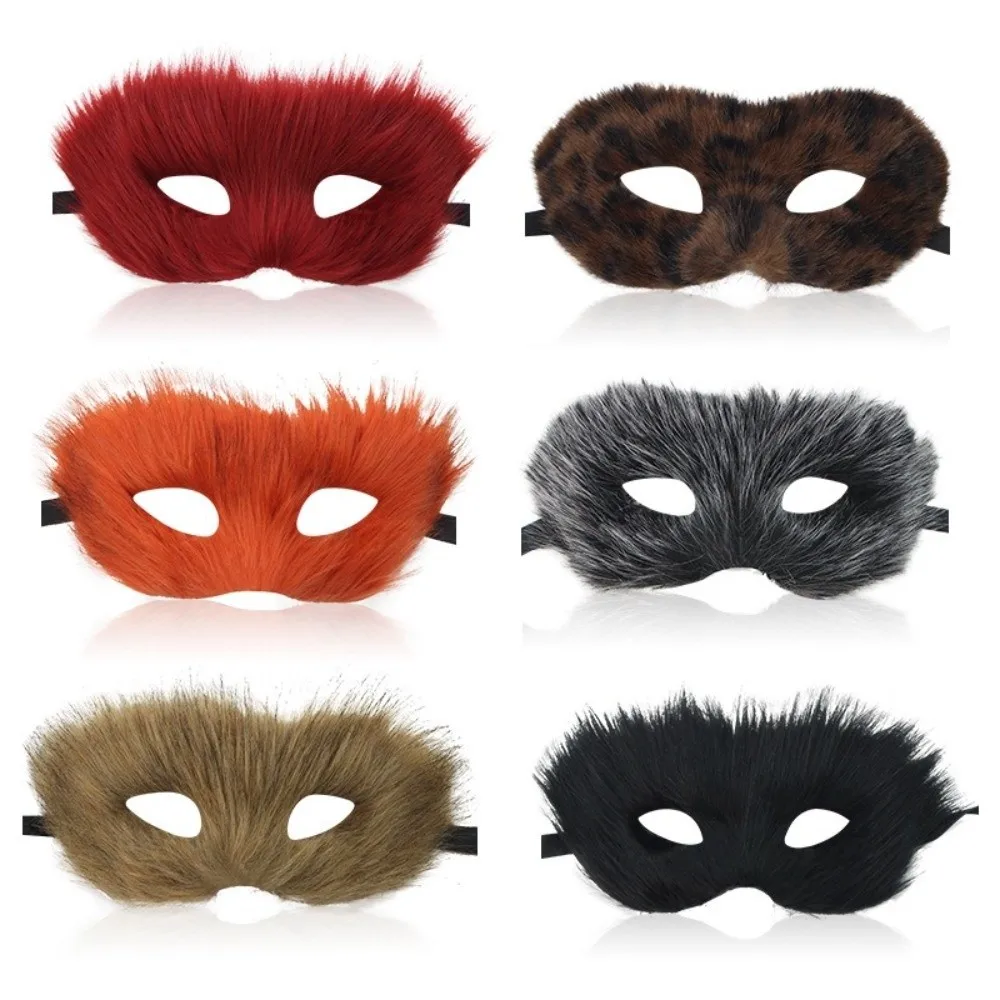 Masque de chat en peluche de dessin animé pour enfants, longue fourrure, décoration d'halloween, demi-masque pour les yeux d'animaux, masque de mascarade, fête de carnaval