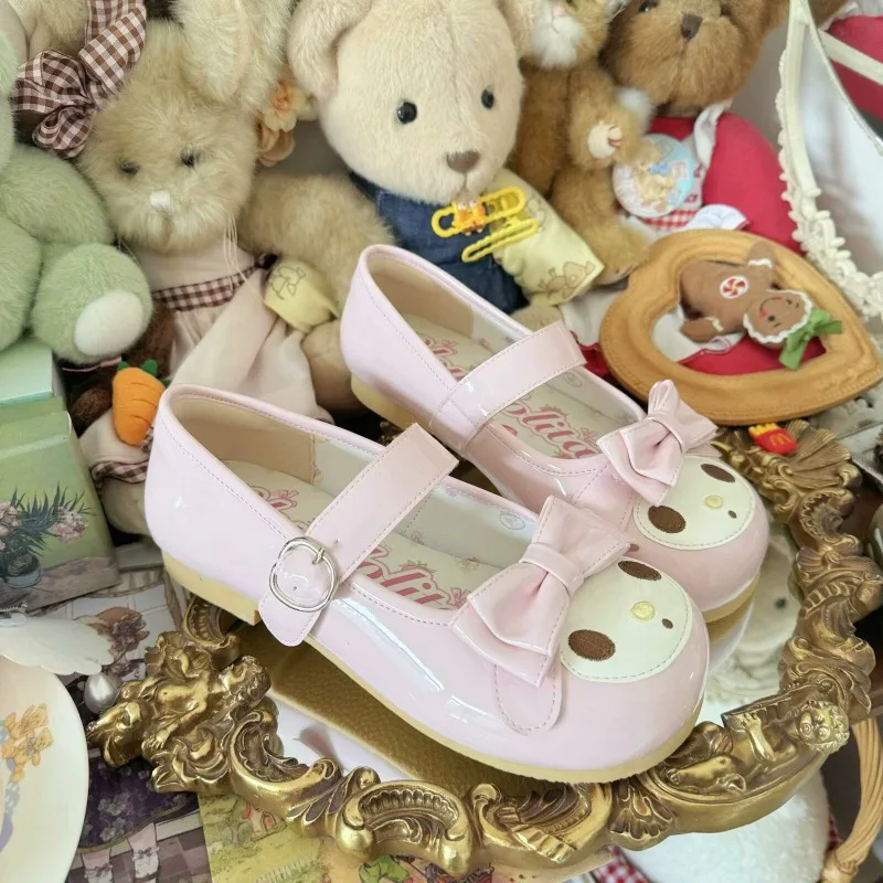 Sanrio Melody Лолита, туфли принцессы, розовые кавайные туфли в стиле аниме с украшением, туфли на плоской подошве для девочек, туфли принцессы в стиле Лолиты с круглой головкой